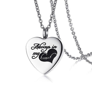 Always in my heart silver memorial cremation necklace