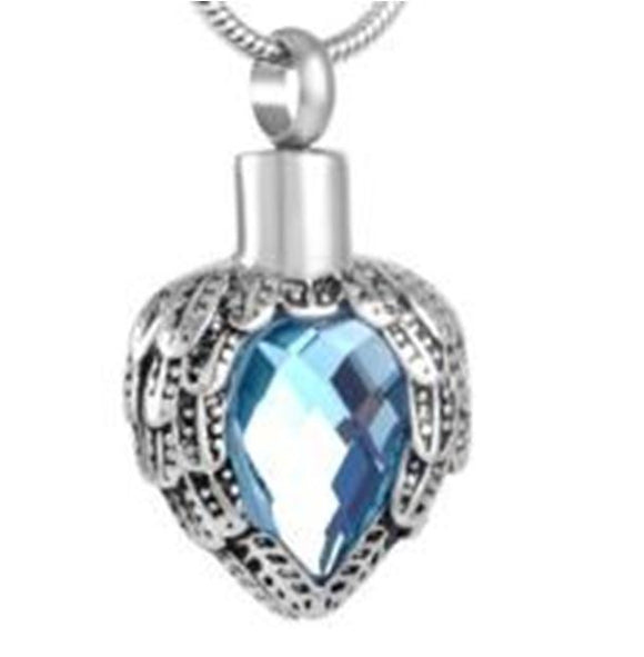 Light Blue stone with wings Cremation Memorial Pendant Necklace