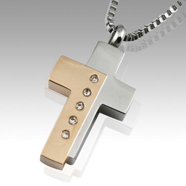 Gold and Silver Cross Cremation Pendant Necklace