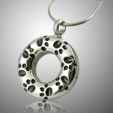 Silver Ring with paw prints cremation memorial pendant necklace