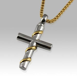 Silver Cross with Gold Detail Cremation Memorial pendant Necklace