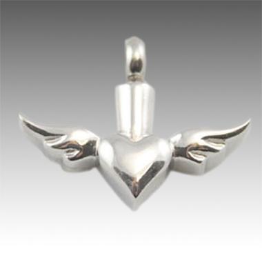 silver heart with wings cremation memorial pendant necklace