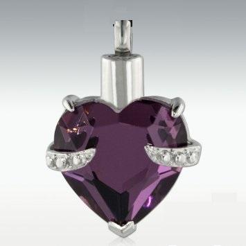 purple heart with silver cremation memorial pendant necklace