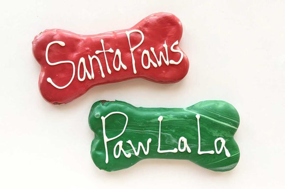 2 red and green christmas dog bone dog treats