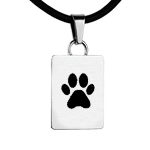 Silver Rectangle with Paw Print Charm Necklace