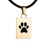 Gold Rectangle with Paw Print Charm Necklace