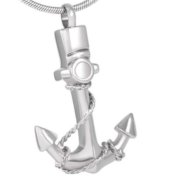 silver anchor with rope cremation memorial pendant necklace