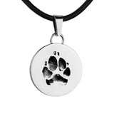 Silver Circle Charm with unique paw print necklace