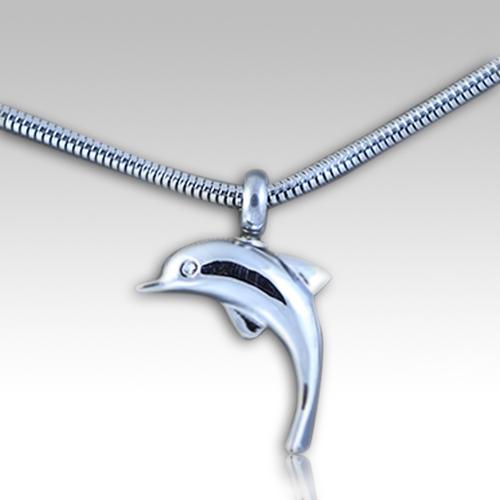 Small Silver Dolphin Cremation Memorial Pendant Necklace
