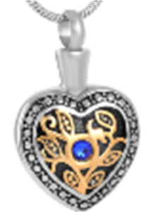 Silver Gold and Blue Cremation Memorial Pendant Necklace