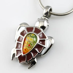 Brown shell silver turtle cremation pendant necklace