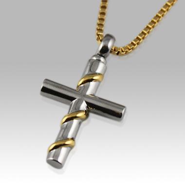 Silver Cross with Gold Detail Cremation Memorial pendant Necklace