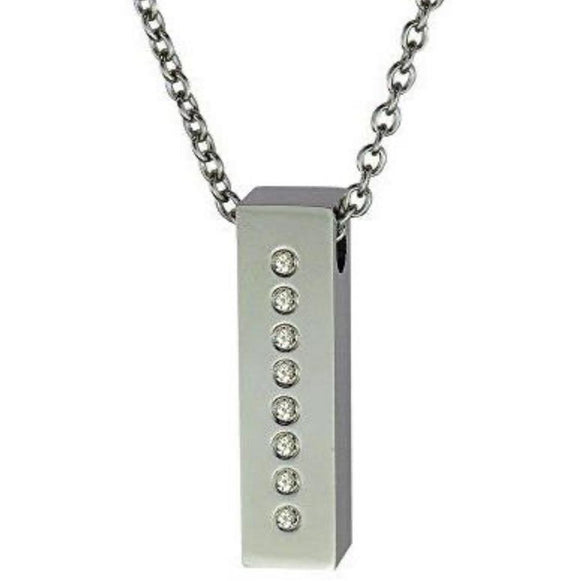 Silver Bar with Gems Cremation Memorial Pendant Necklace