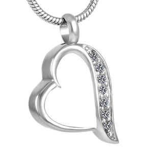 Silver Open Heart with crystals cremation memorial pendant necklace