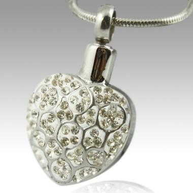 Silver Heart with crystals cremation memorial pendant necklace
