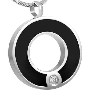 Black detailed silver ring cremation memorial pendant necklace