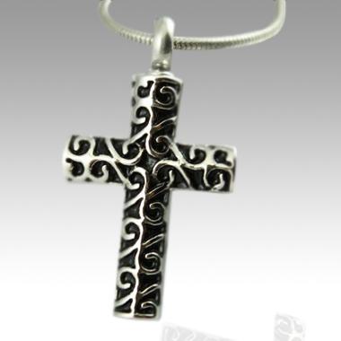 Silver Cross with Black detail Cremation memorial pendant necklace