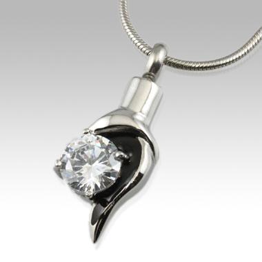 Diamond with silver flame design cremation memorial pendant necklace