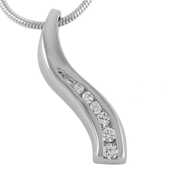 Silver Curved with diamonds cremation memorial pendant necklace