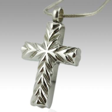 Silver engraved cross cremation memorial pendant necklace