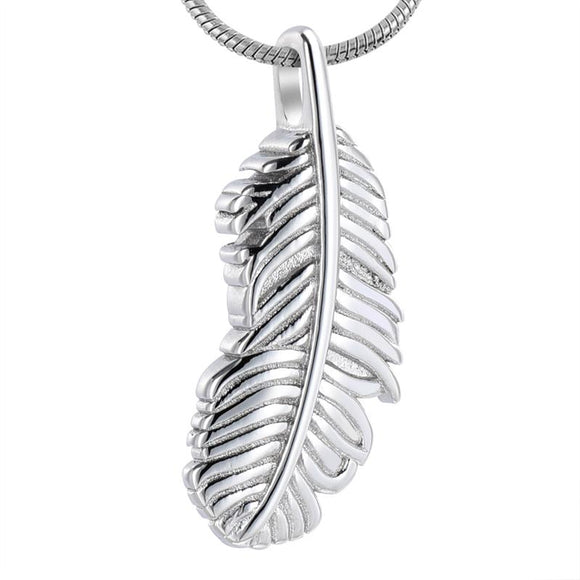 silver feather cremation memorial pendant necklace