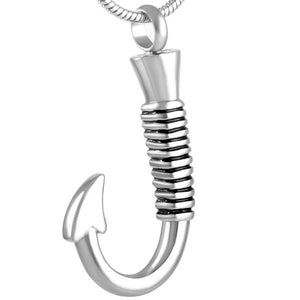 silver fish hook cremation memorial pendant necklace