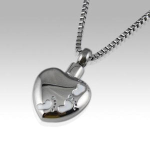 silver heart with footprints cremation memorial pendant necklace