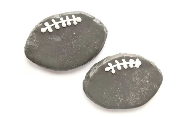 2 grey football dog treats