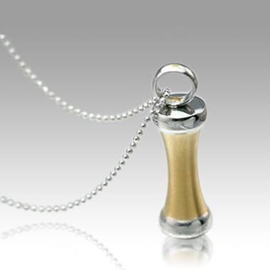 Silver cylinder with gold center cremation memorial pendant necklace