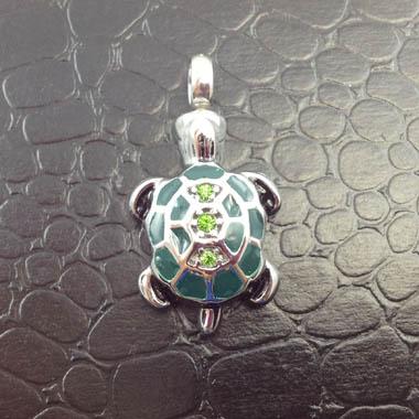 silver turtle green shell cremation memorial pendant necklace