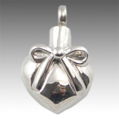 Silver heart with ribbon cremation memorial pendant necklace