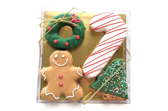 assorted Christmas dog treats candy cane wreath christmas tree gingerbread man