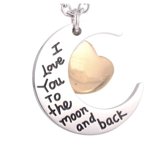 I love you to the moon and back crescent moon and gold heart cremation memorial pendant necklace