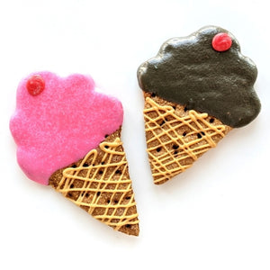 2 pink and brown ice cream cone dog treats