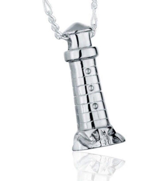 Silver Lighthouse cremation memorial pendant necklace