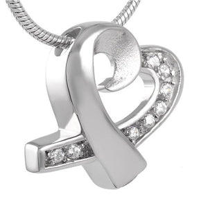 Silver heart with crystals cremation memorial pendant necklace