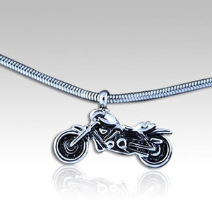 silver motorcycle cremation memorial pendant necklace