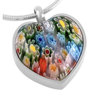 multi-colored heart cremation memorial pendant necklace