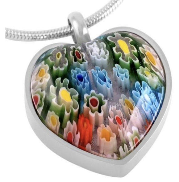 multi-colored heart cremation memorial pendant necklace