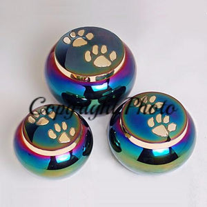 Small Medium and Large Rainbow with paw prints urns