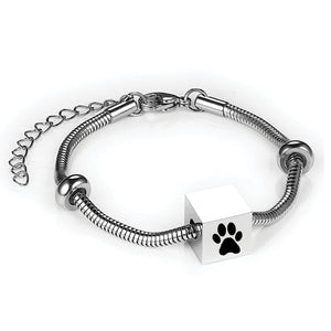 Silver Cube Bead Cremation Memorial Bracelet with nose print