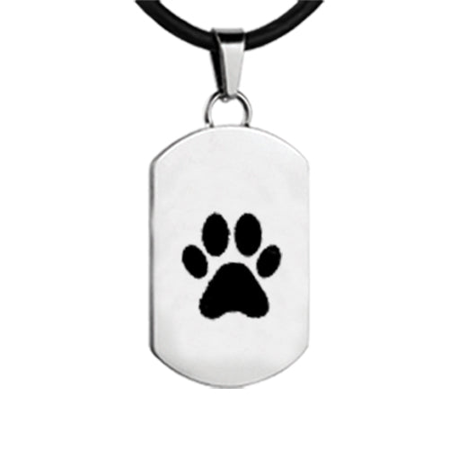 Silver Dog Tag with Paw Print Charm Necklace