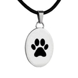 Silver Oval charm with paw print necklace