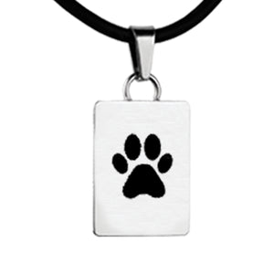 Silver Rectangle with Paw Print Charm Necklace