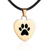 Gold heart shaped charm with paw print necklace