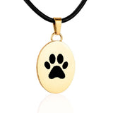 Gold Oval Charm with paw print necklace