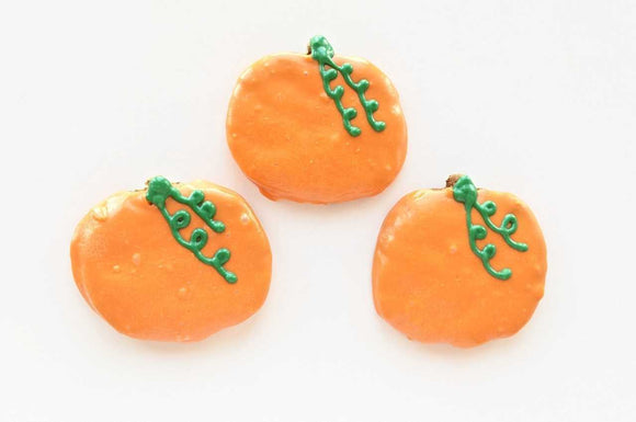 3 orange pumpkin dog treats