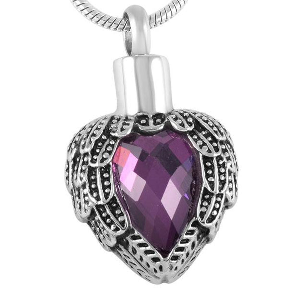 purple heart silver wings cremation memorial pendant necklace