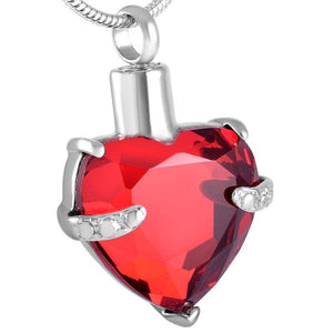 red heart with silver backing cremation memorial pendant necklace