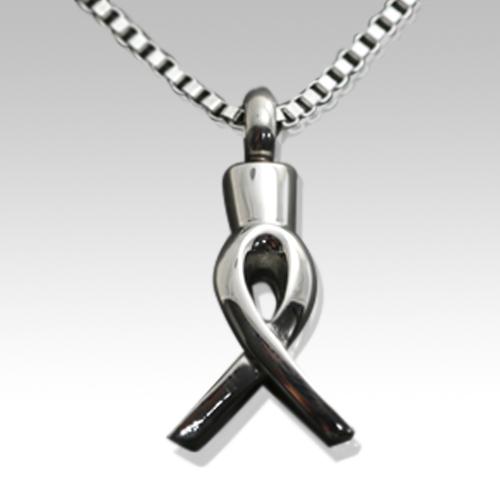 silver ribbon cremation memorial pendant necklace